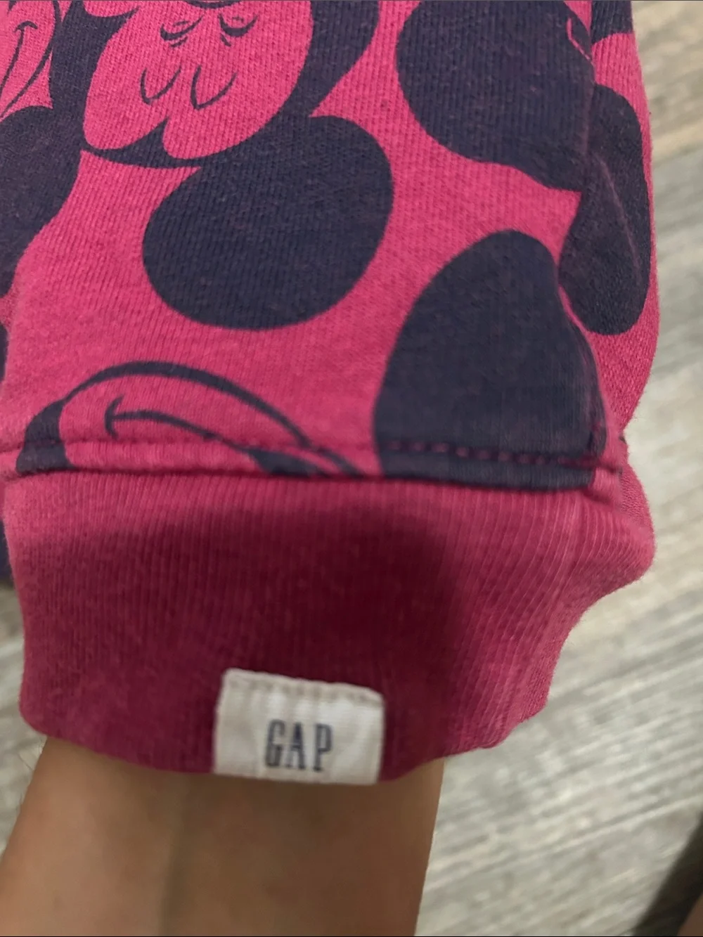 GAP Kids Burgundy Hoodie with Navy Mickey Mouse Print